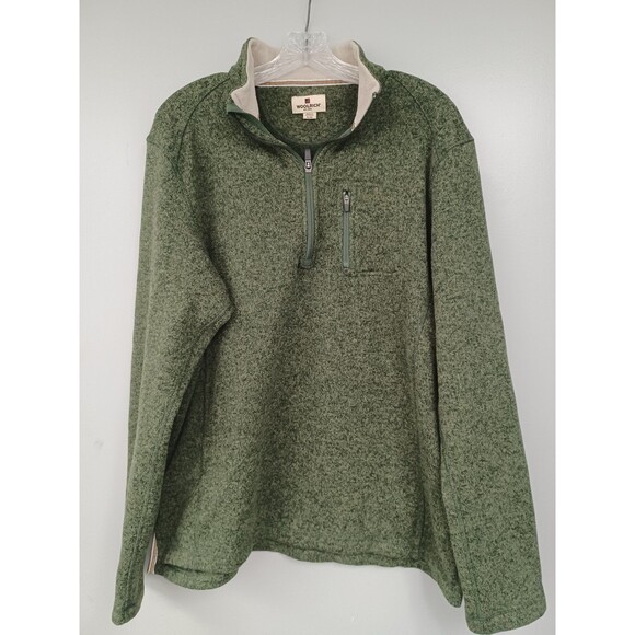 Men's Woolrich Heathered Green 1/4 Zip Pullover Sweater XL Front Zip Pocket - Picture 1 of 7